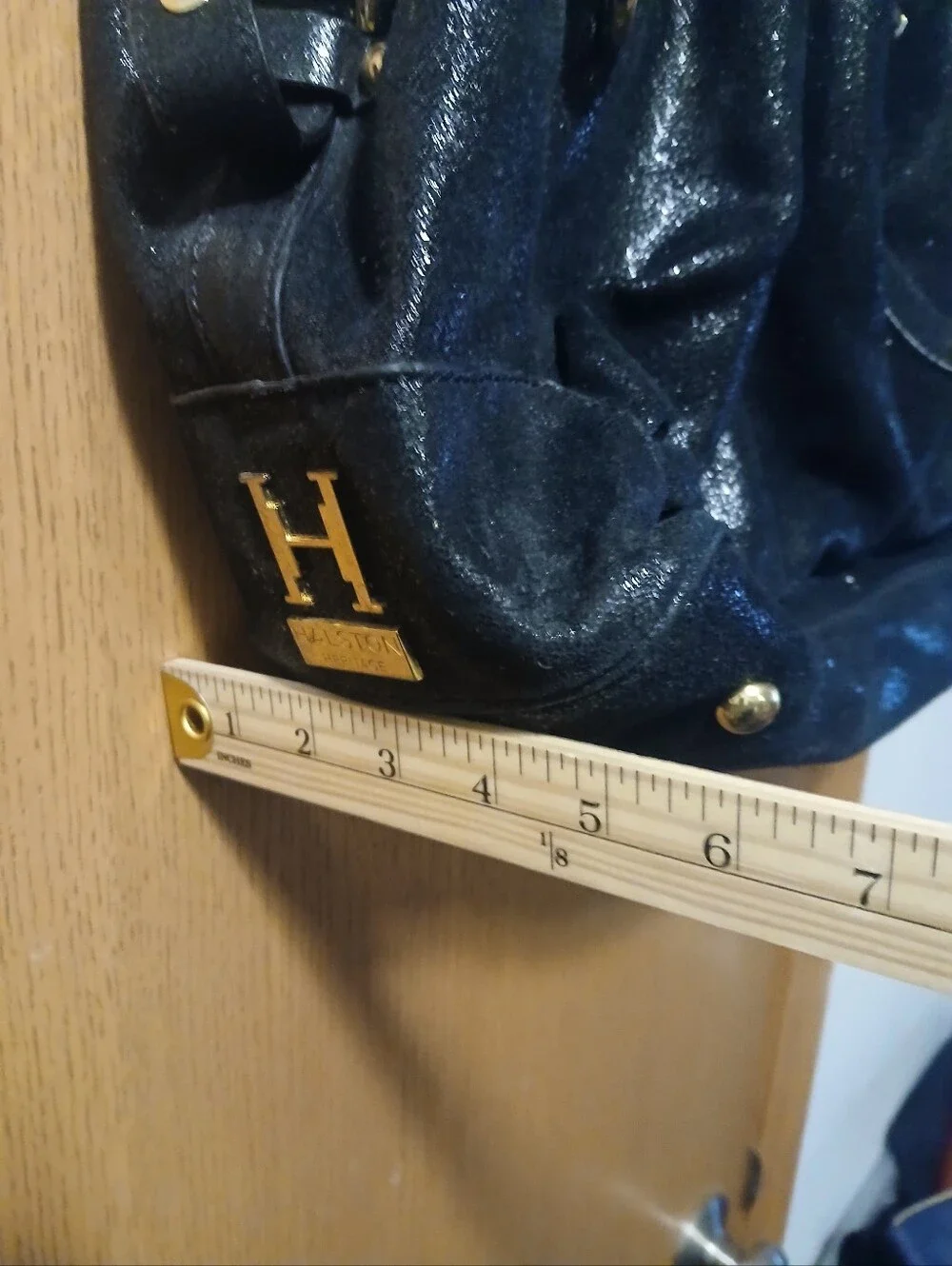 Halston Heritage Black Shimmer Leather Slouchy Hobo Bag - Gold Hardware